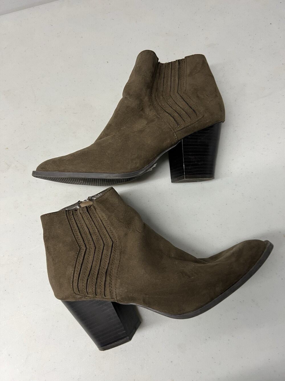 Charlotte Russe Boots Womens Size 10M Olive Ankle Booties Black Suede Zip Up